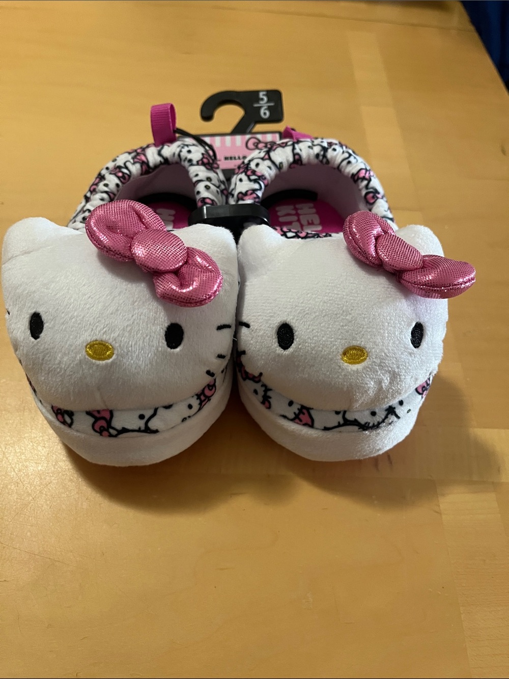 Hello Kitty White Plush Slippers with Pink Bows